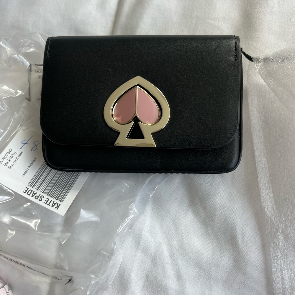 Kate Spade Black and Pink Clutch with Spade Emblem Nicola Twist